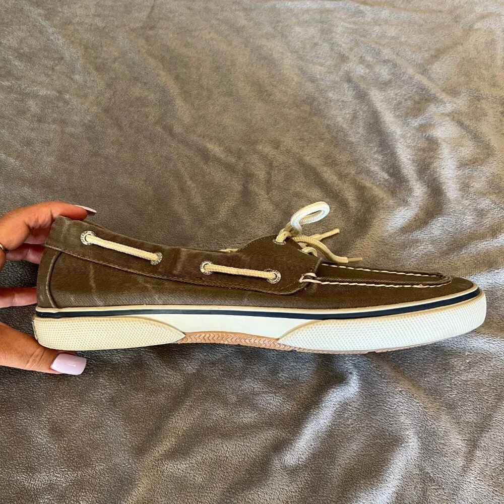 Sperry Top Sider Lace Up Gray Canvas Boat Casual Shoes, Size 11 1/2